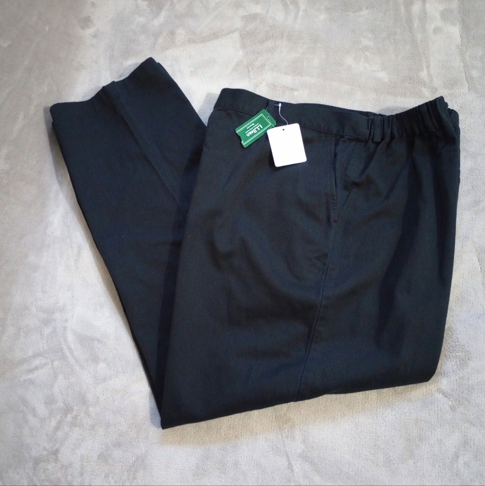 NWT L L Bean Bayside Wrinkle Resistant Black Chinos Cotton Pants 16 READ